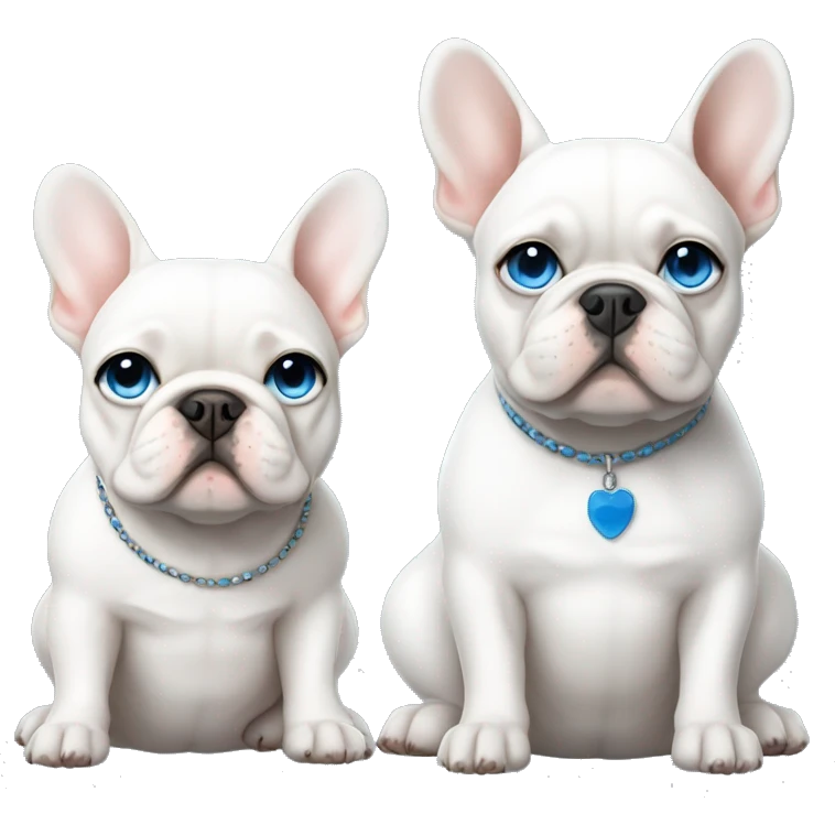 White French bulldog with blue eyes and a white fat cat with blue eyes sitting together emoji