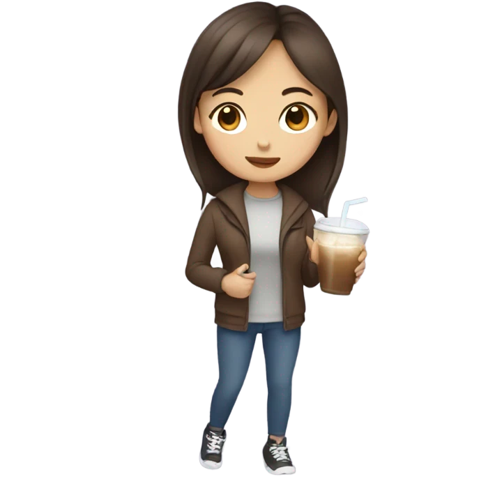 asian brown hair girl with an iced coffe  emoji