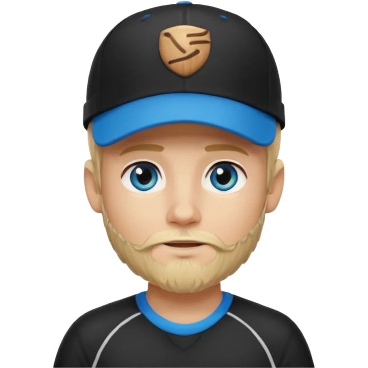 Ragazzo biondo con occhi azzurri e con barbetta bionda e cappello nero  sportivo con visiera emoji