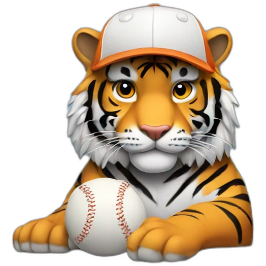 tiger wearing a baseball hat behind a laptop emoji