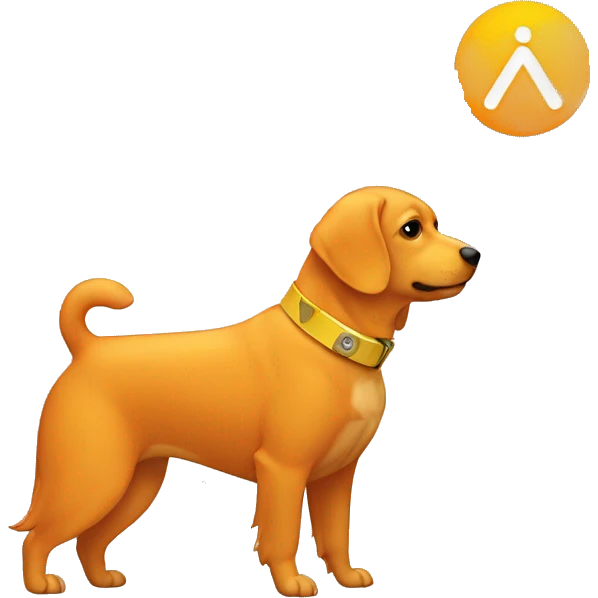 orange dogs with a koin icon on the collar the icon has a yellow background and a white triangle drawn on it emoji
