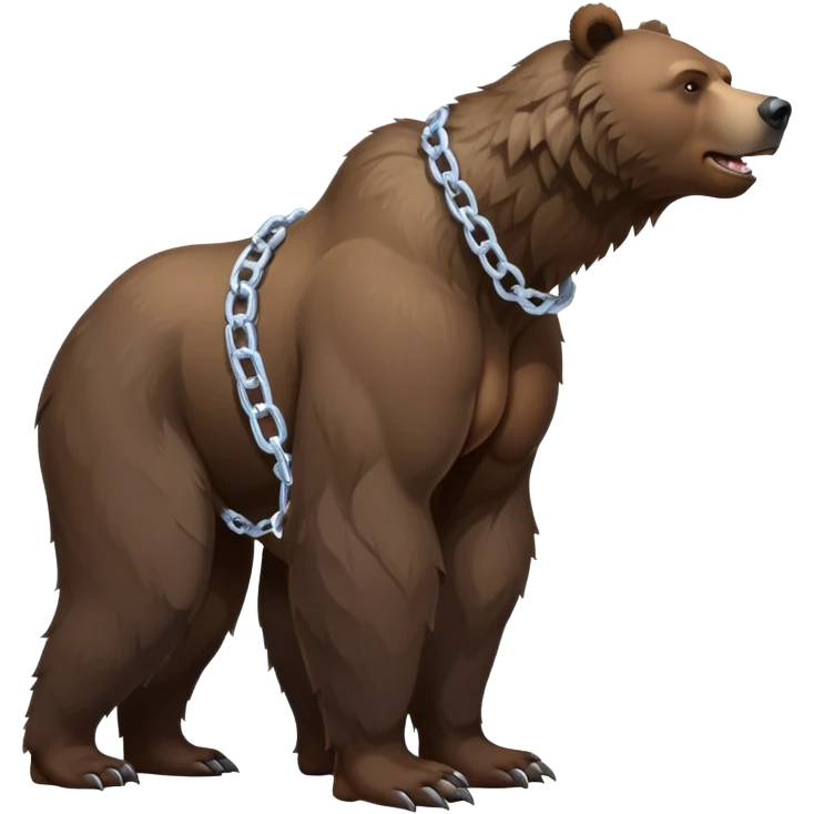 Side profile of a dark grizzly bear showing full body length, on four legs with muscular build, realistic features, ice chain collar emoji