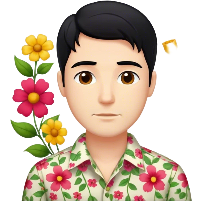 black hair blond man with flowered shirt emoji