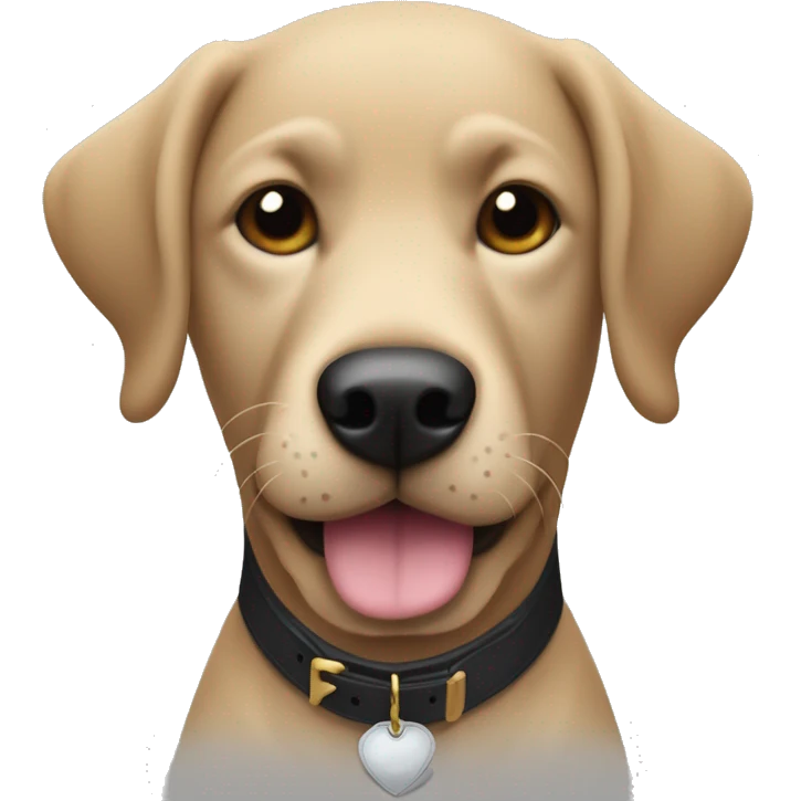 Un labrador con mastín negro con el pecho blanco al lado de un chico joven con perilla y bigote el pelo corto  emoji