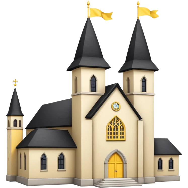 simple magic school, white background, magic school, black roof, with a big flag, big flag on a roof, big yellow flag, white school emoji