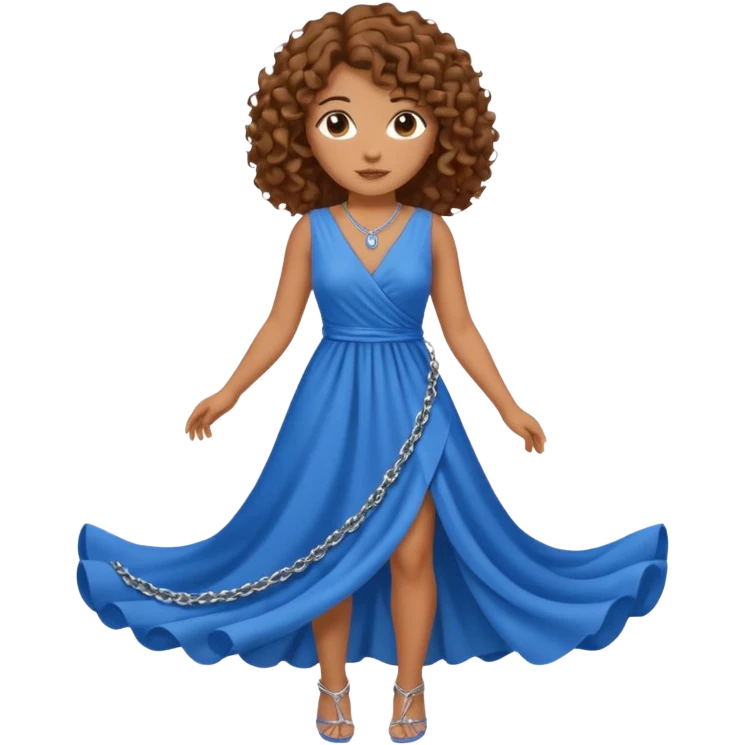 curly hair woman blue dress and chain emoji