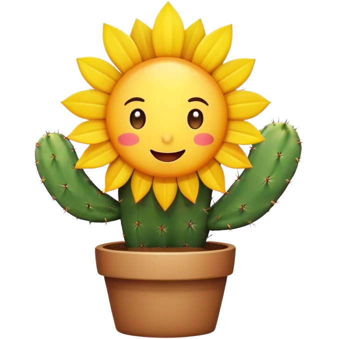 Cute cactus with happy sun emoji
