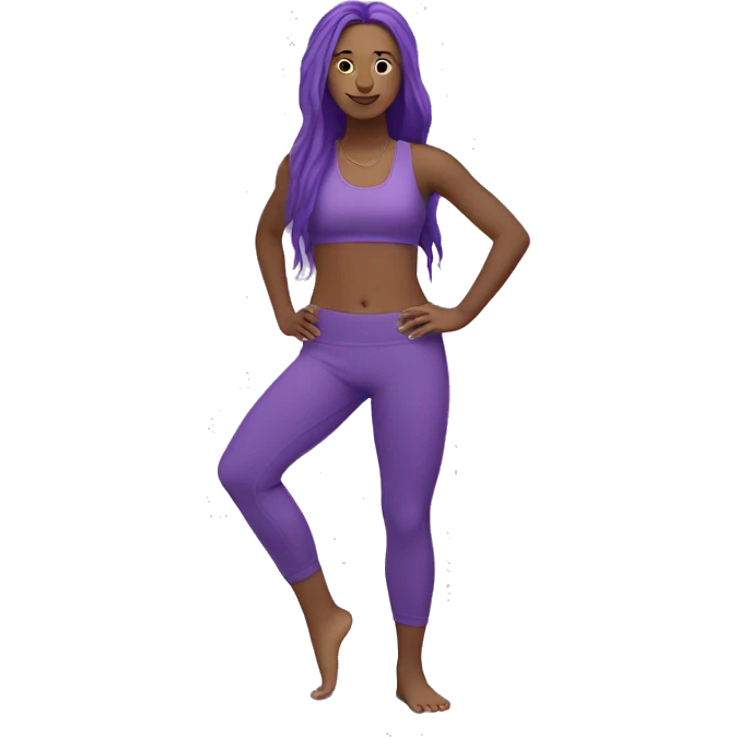 Full body yoga instructor with long purple hair. I am in a yoga pose and wearing purple yoga pants and a purple tank top. emoji
