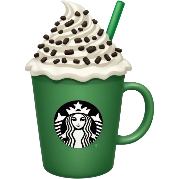  Starbucks hot cocoa with whipped cream and Oreo cookie crumbles in a green Starbucks cup  emoji