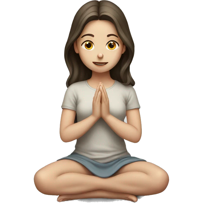 Pale brunette girl praying on knees emoji