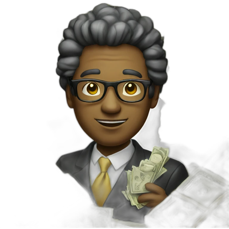 a rich man with glasses of gold linning on its boundaries and a bundle of paper of money in his hand emoji