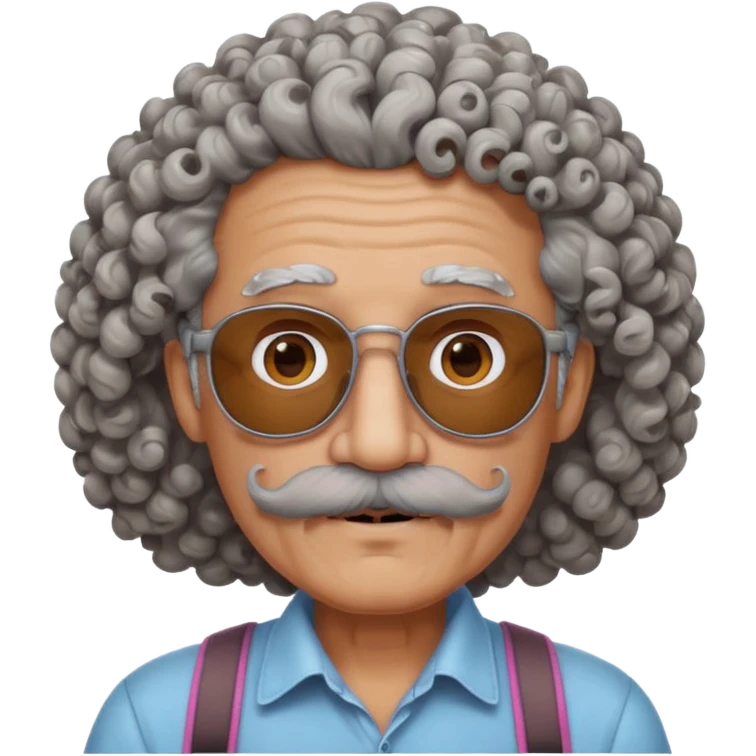 old guy with very curly hair and brown shades and big  pink mustache emoji