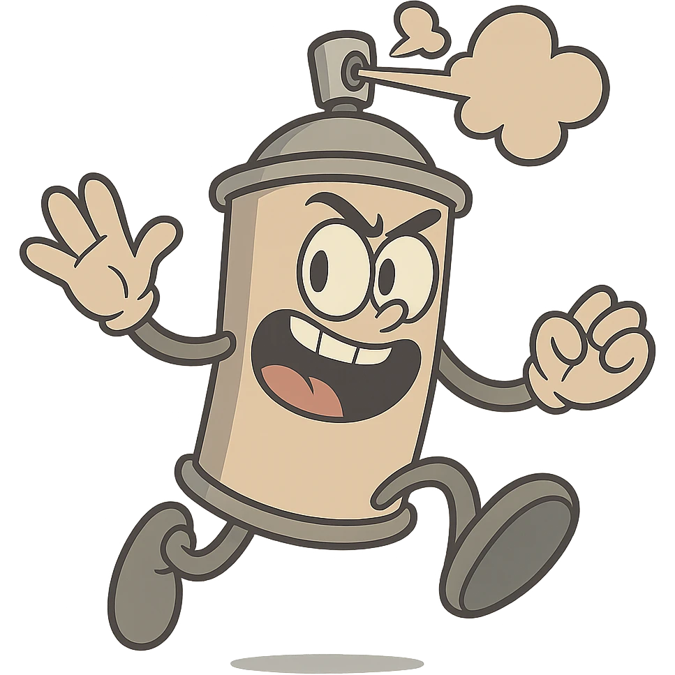 cartoon spray can with exaggerated proportions, fun and dynamic emoji