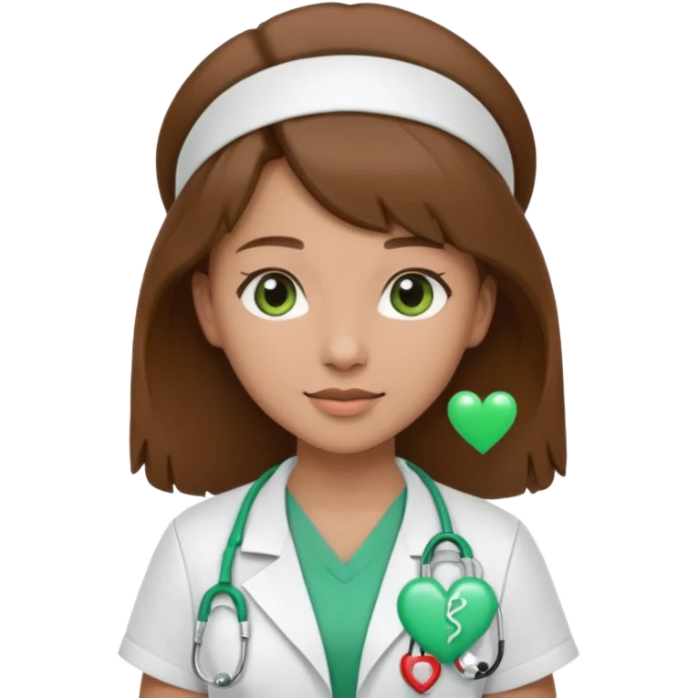 Brown hair Nurse with green heart and Gypsophila surround her  emoji