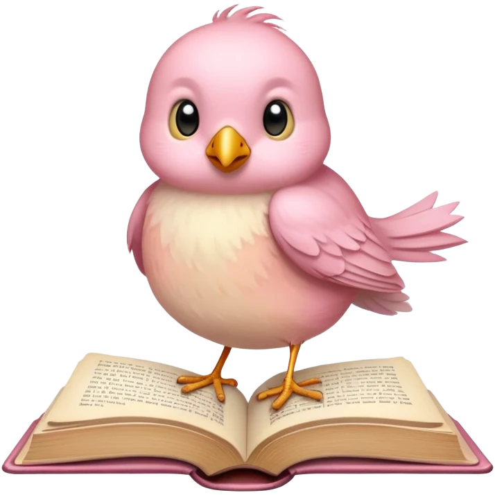 Light pink little bird standing in a novel open book emoji