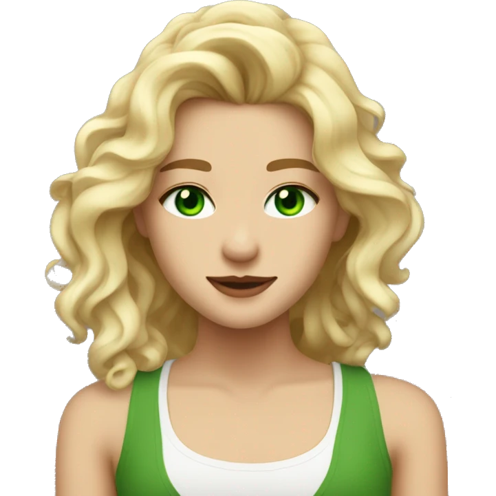 Wavy Blonde hair girl with green eyes a most stud piercing and a white tank top on emoji