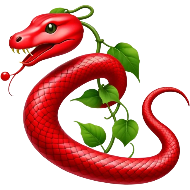 Japanese snake gourd (Karasu Uri) with distinctive bright red fruit and green leaves, traditional Japanese folk motif emoji