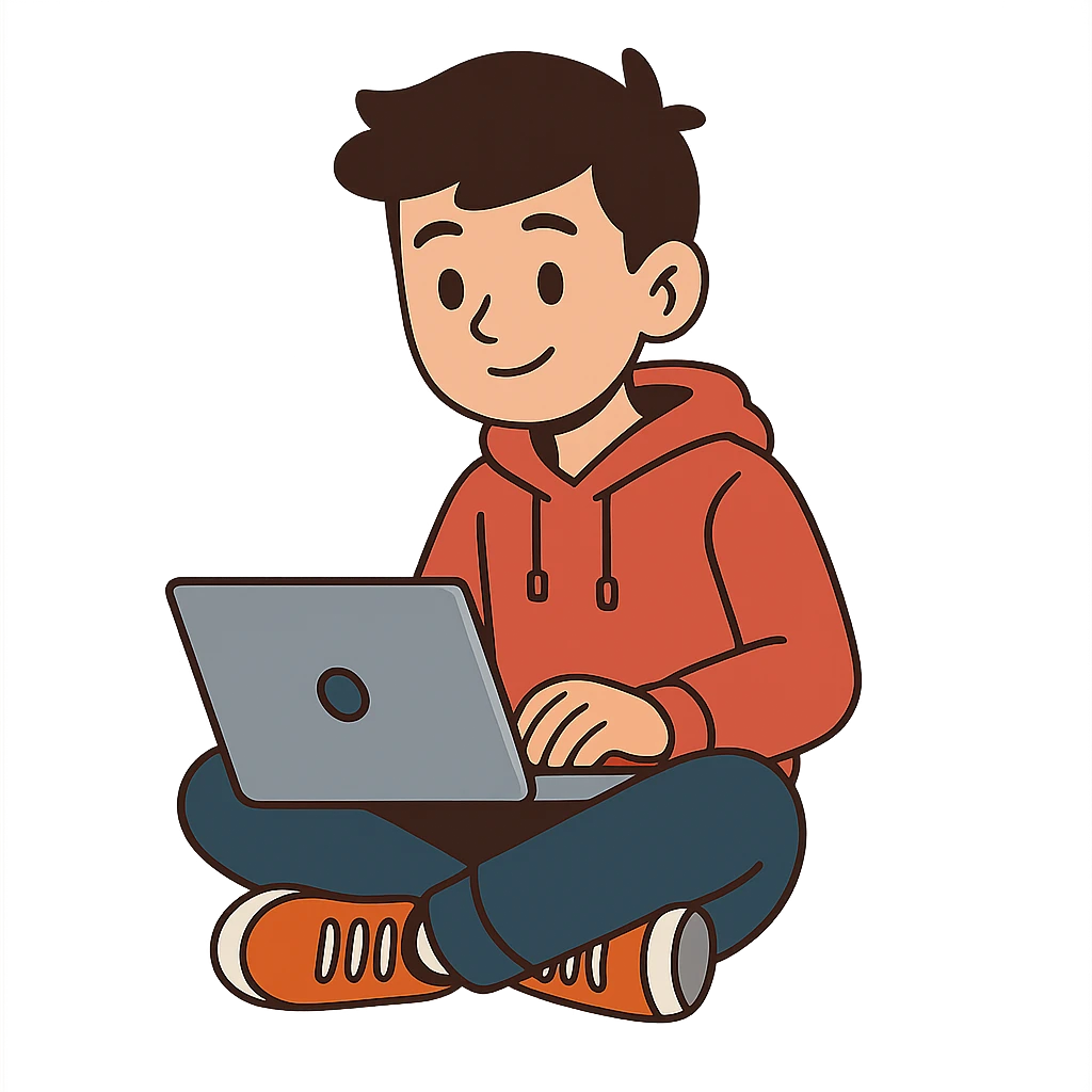 flat toon style teenager with a laptop emoji