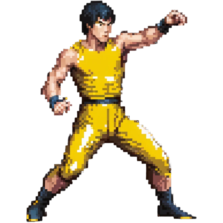 Bruce Lee in iconic fighting pose, martial arts legend emoji
