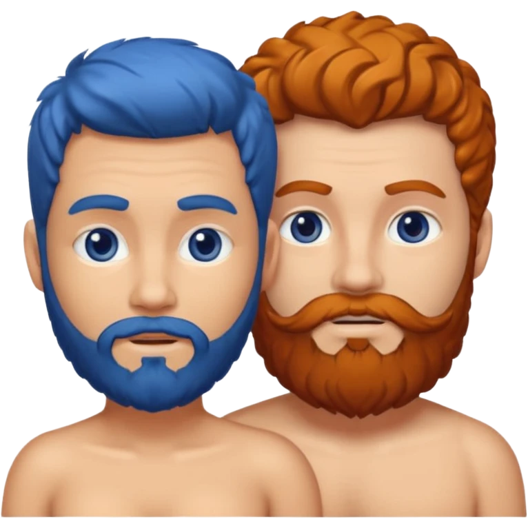 Homme nu cheveux blanc courts, yeux bleu barbe naissante + femme nu gros seins rousse cheveux longs bouclés yeux bleu faisant l'amour emoji