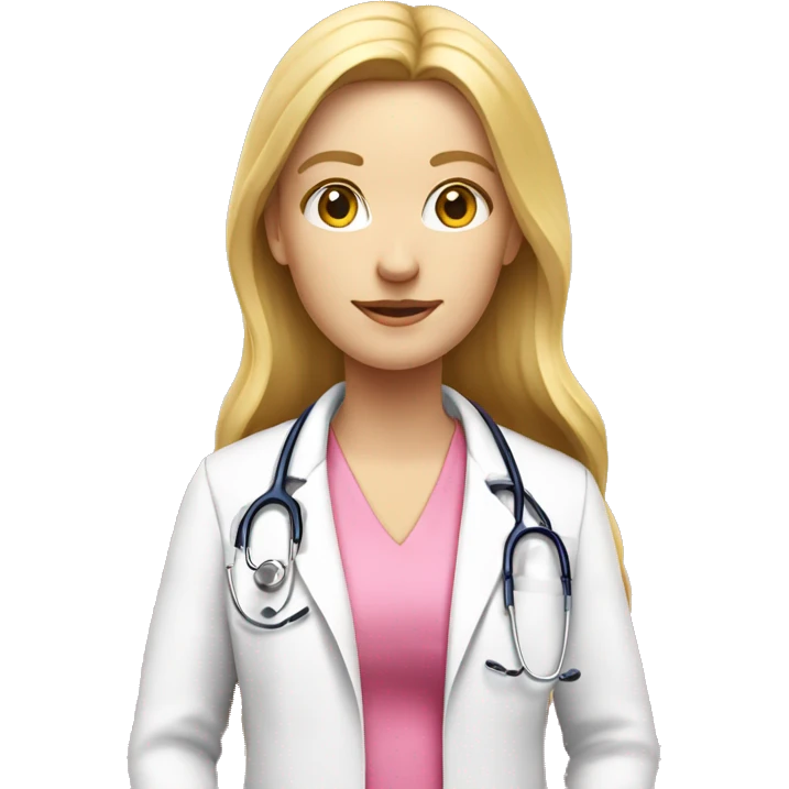 Long blonde hair doctor in pink undershirt white coat over pink stethoscope  emoji