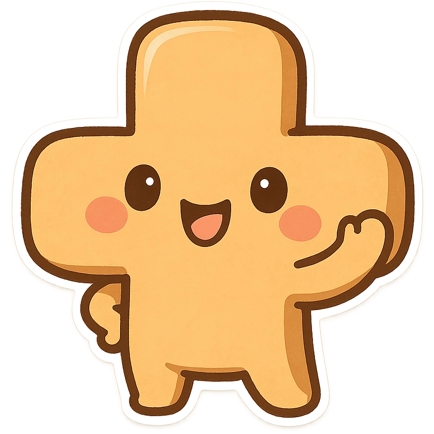 cute plus sign (+) character with a friendly face and playful pose emoji