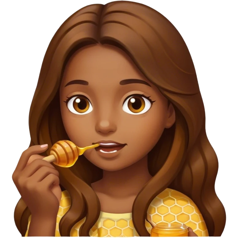 Girl, brown long hair, eating honey  emoji