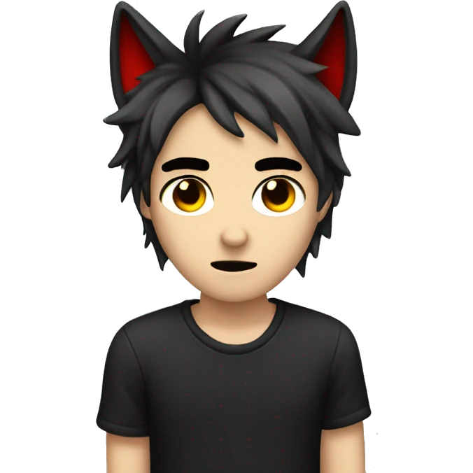 Emo boy with wolf ears, red tips on emoji