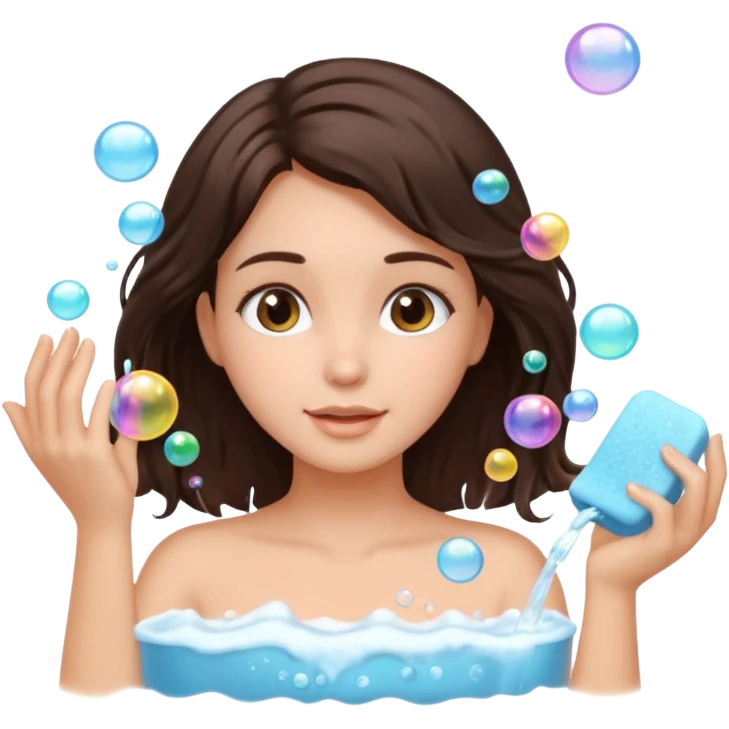 Beautifull brunette girl wash her hair, realistic  emoji