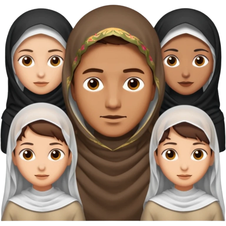 1 man with short hair and 4 veiled women emoji