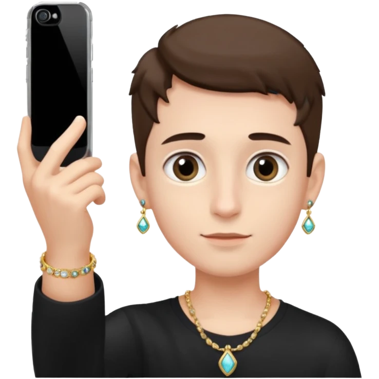 boy taking a selfie with jewelry small eyes emoji
