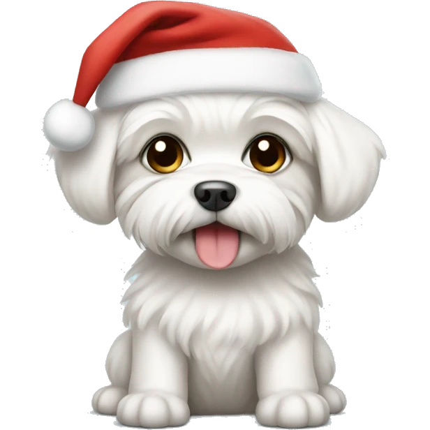 Maltese puppy wearing Santa hat emoji