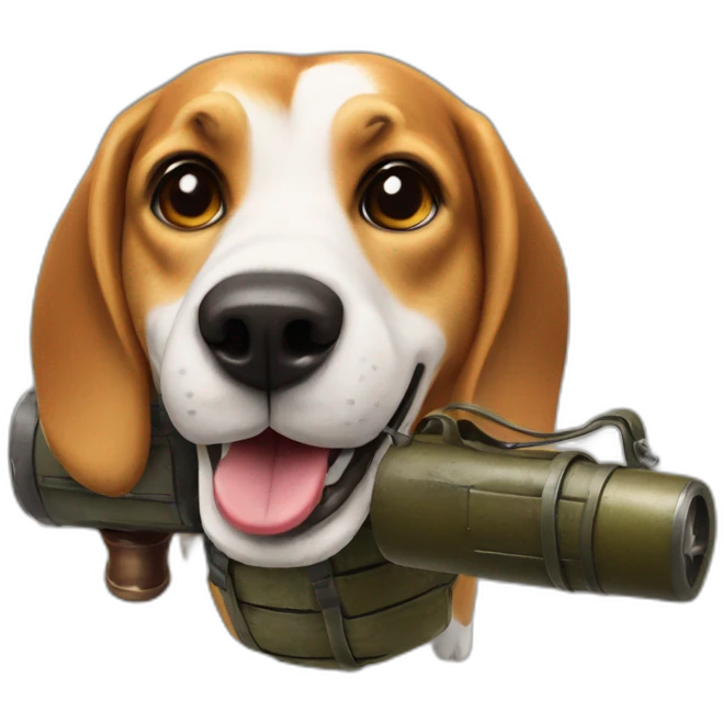 beagle in the air with a German grenade in mouth emoji