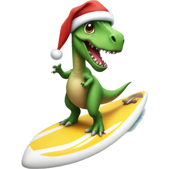 dino wearing a santa hat on a surfboard  emoji