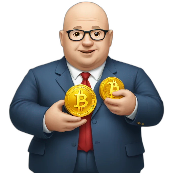 fat bald politician holding bitcoin emoji