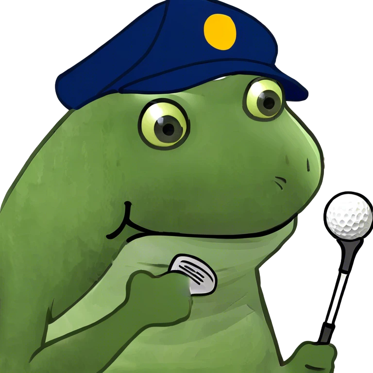 Bufo at work thinking of golf emoji