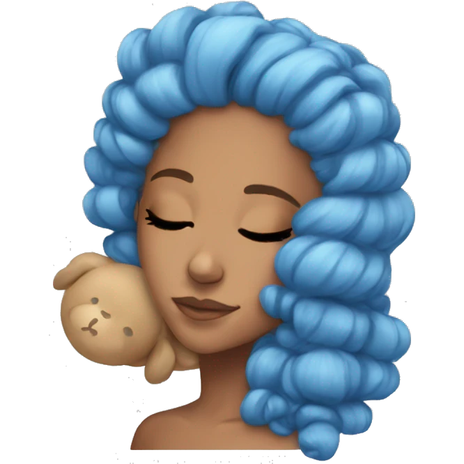 Ariana sleeping with blue curly ponytail emoji