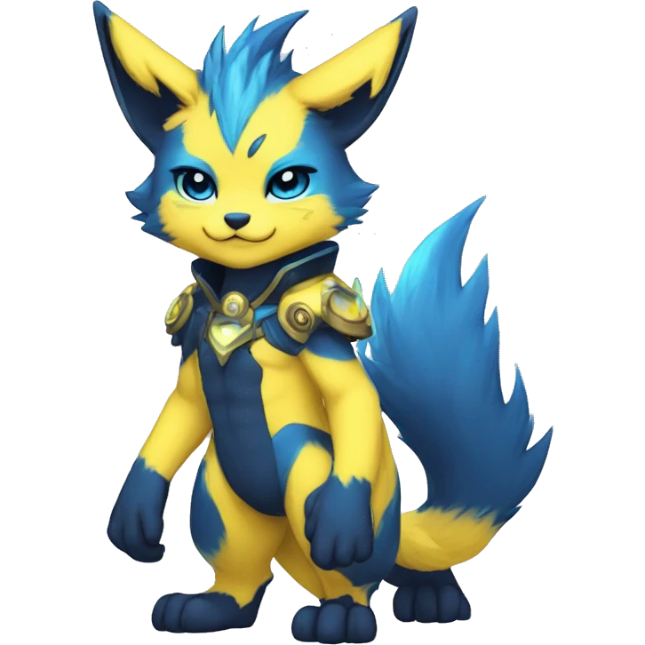 Anthro-Edgy-Cool-Blue-Yellow-Contrast-Colors-Fantasy-Fur-Sona-Chibi-Shiny-Fakémon-Hybrid full body emoji