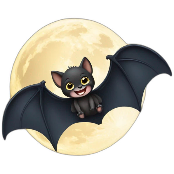 black happy baby bat wings in front of moon emoji
