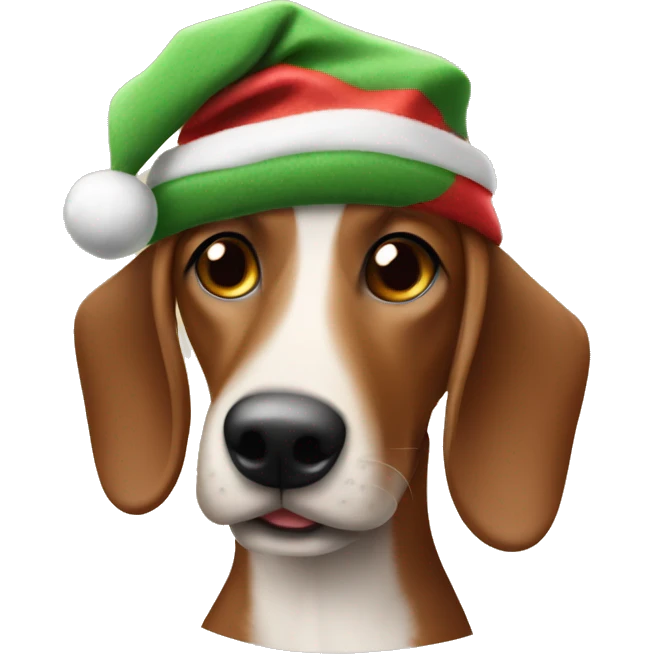 perro salchicha cafe pelo corto con gorro de navidad emoji