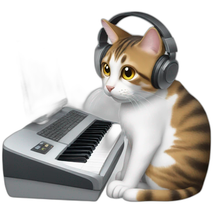 cat wearing headphones typing on the keyboard emoji