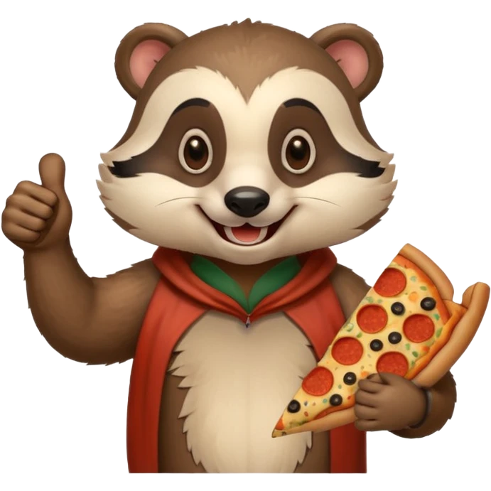 badger eating pizza smiling with thumbs up emoji
