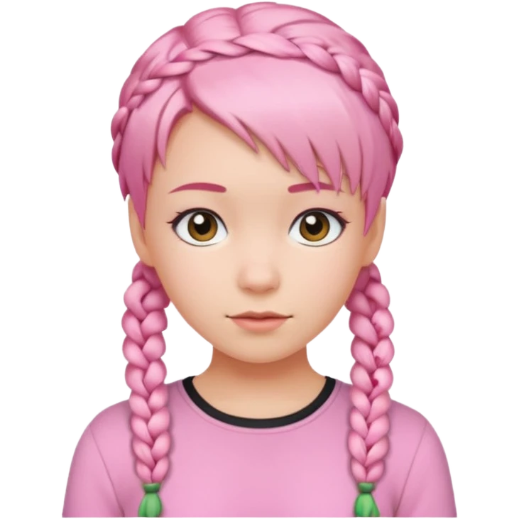 Young woman, short pink hair with braids on both sides, cute style emoji