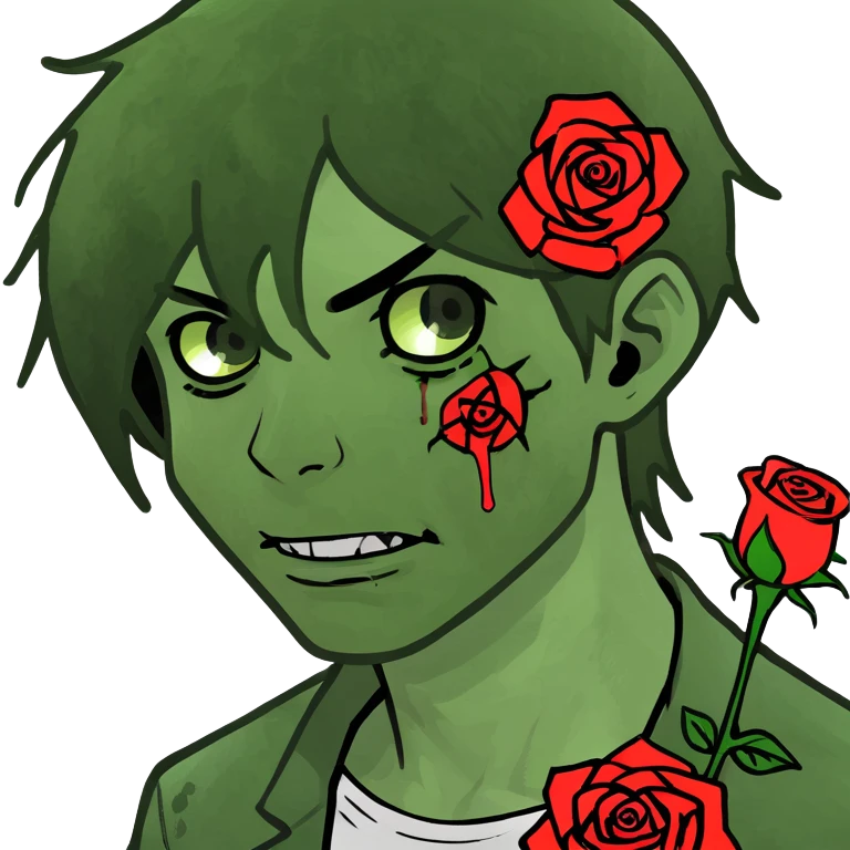 boy zombie with black hair emo and rose emoji