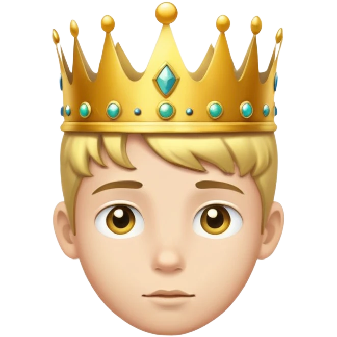 Boy with floating golden crown and button for right eye emoji