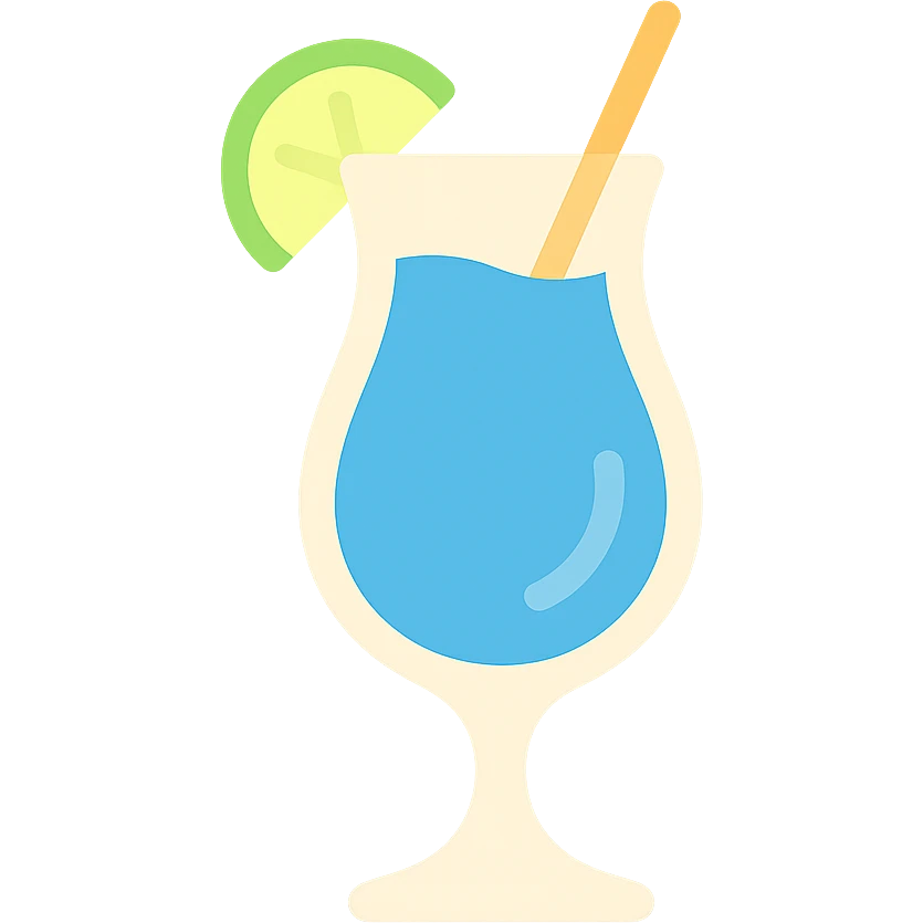 blue curaçao tropical cocktail in a hurricane glass, flat vector illustration emoji