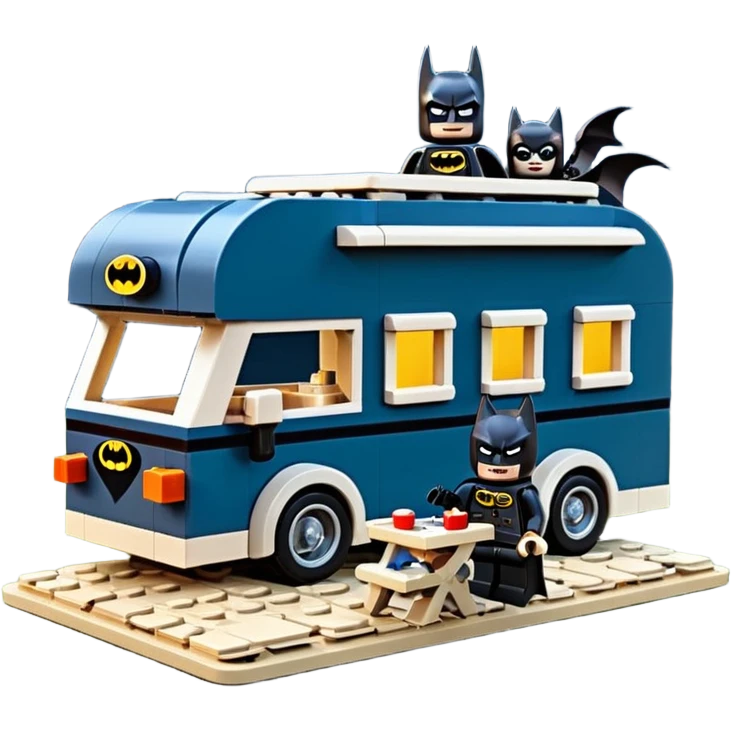  Ultra cute futuristic Lego Haunted Batman and Catwoman dream house Caravan with picnic table and folding chairs at night  emoji