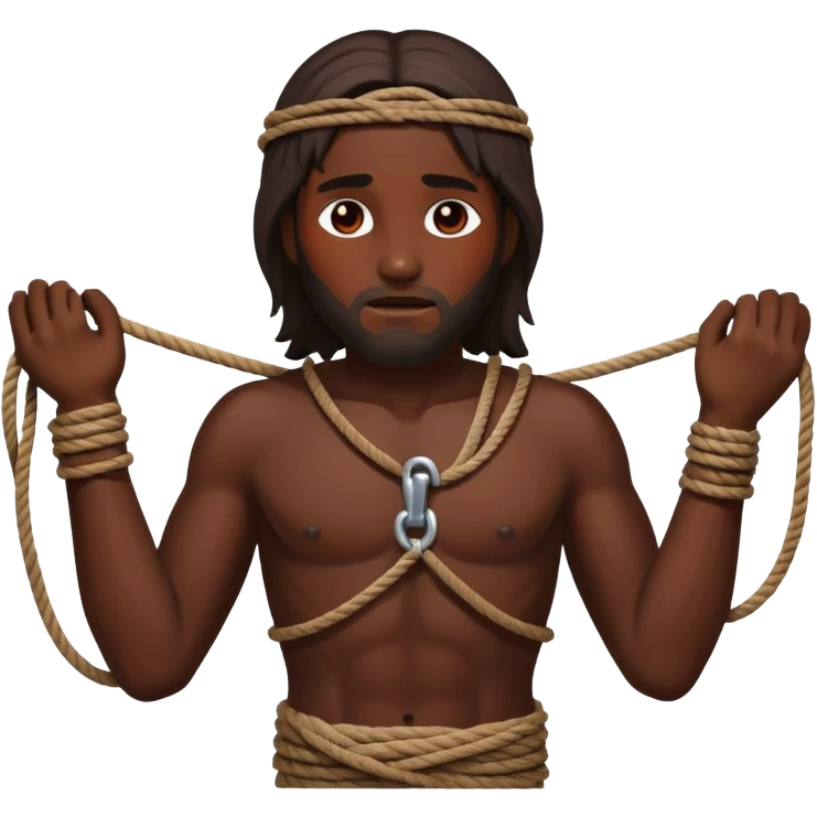 Dark skin christ Jesus tied to ropes with injuries  emoji