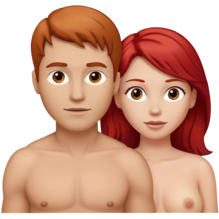 White Man with brown hair and white woman with red hair emoji with no clothes emoji