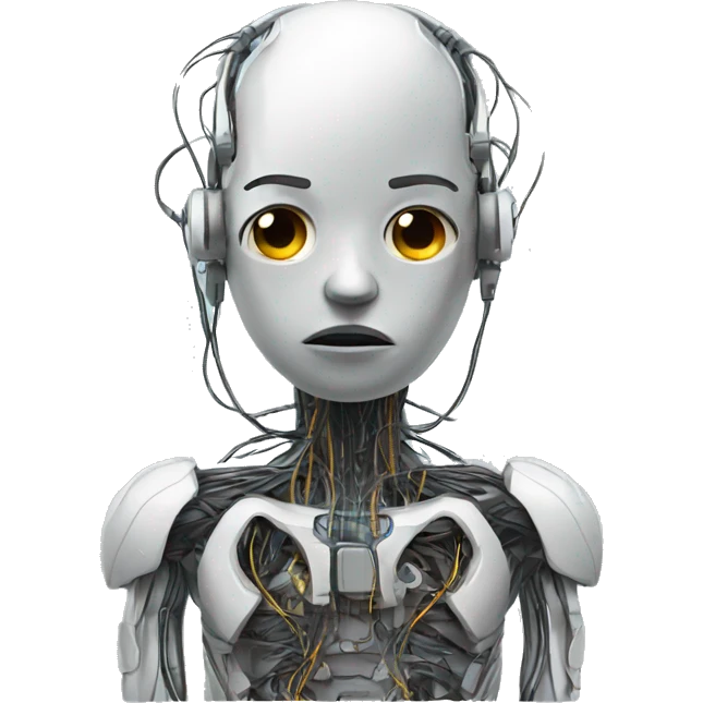 sad cyborg with wires emoji